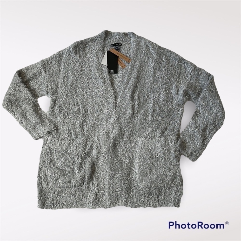 RUSTY Women’s v neck Butter cardigan Knot sweater in grey Marl size Medium